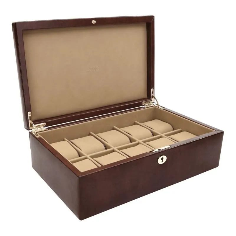 Dulwich Designs Windsor Brown Leather 10 Piece Watch Box 71213