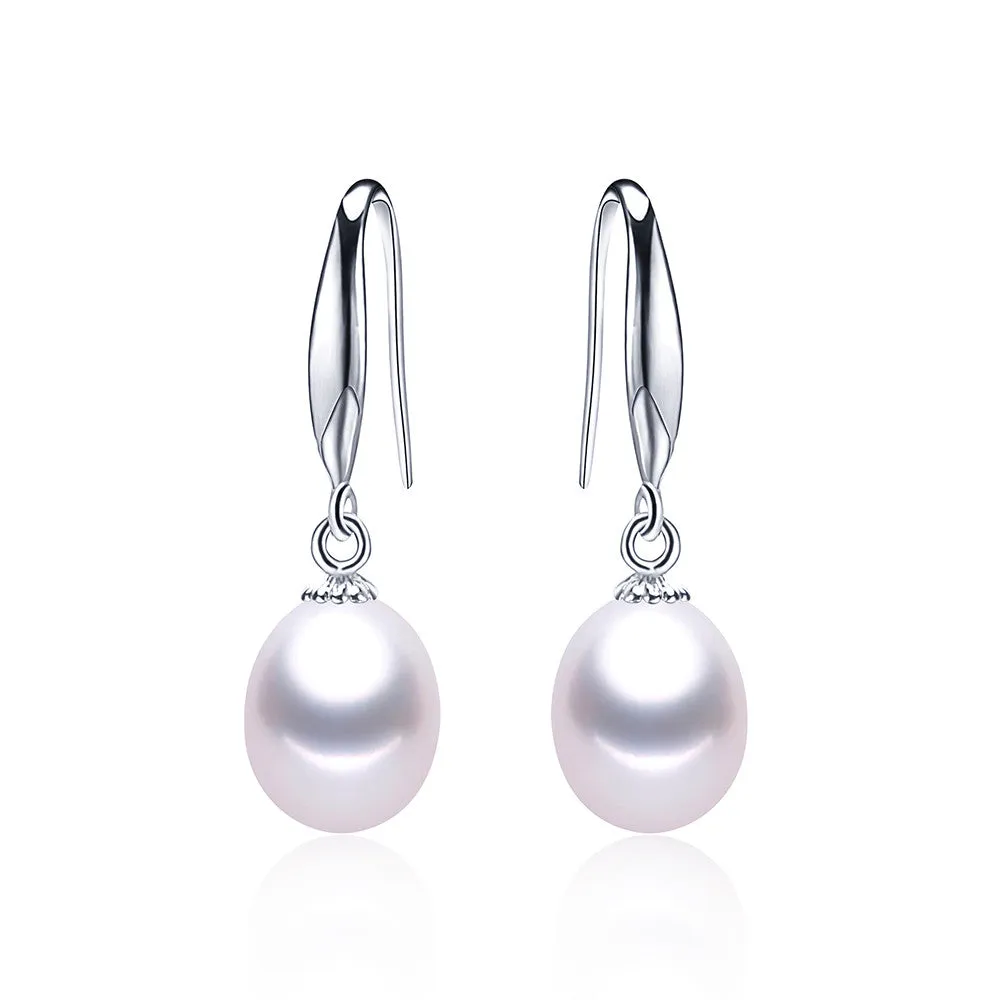 Elegant 8-9mm water drop freshwater pearl earrings classic 925 silver earrings for women