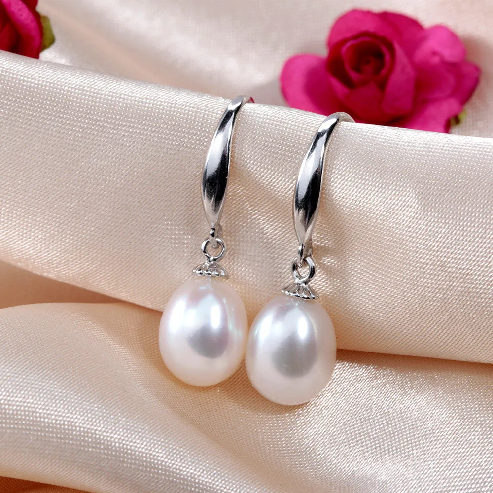 Elegant 8-9mm water drop freshwater pearl earrings classic 925 silver earrings for women