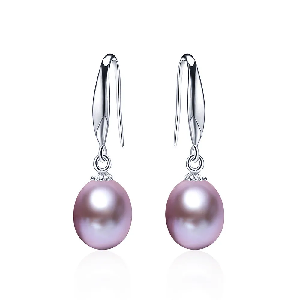 Elegant 8-9mm water drop freshwater pearl earrings classic 925 silver earrings for women