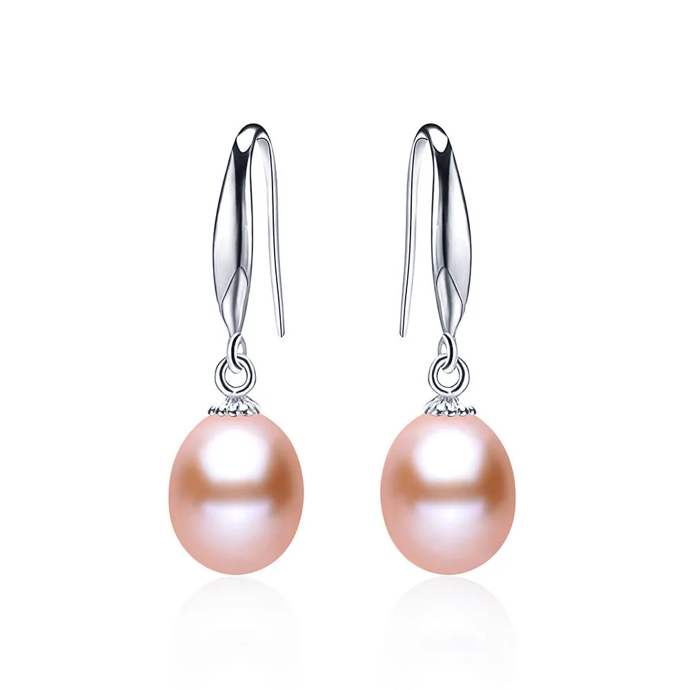 Elegant 8-9mm water drop freshwater pearl earrings classic 925 silver earrings for women