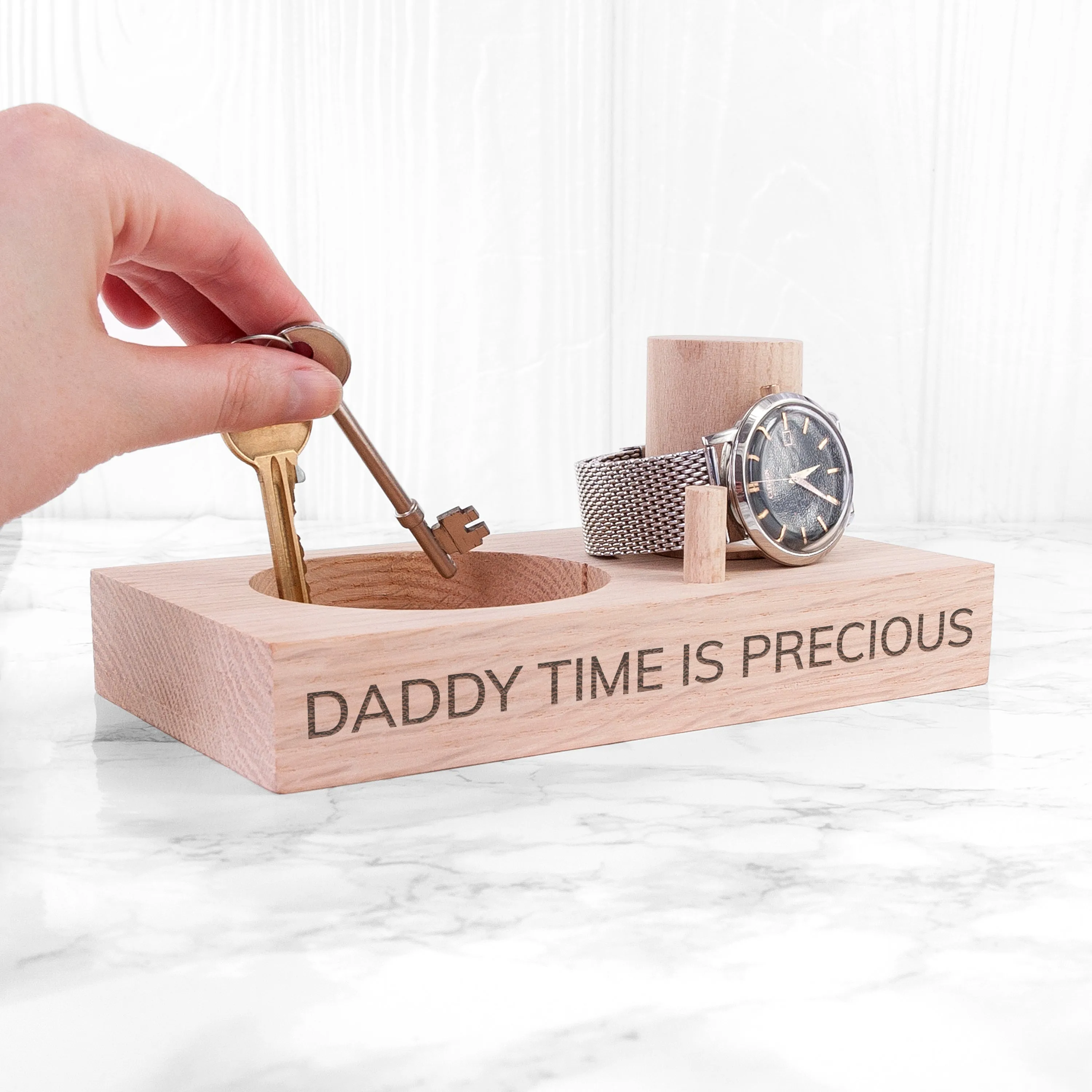 Engraved Oak Wood Watch Stand