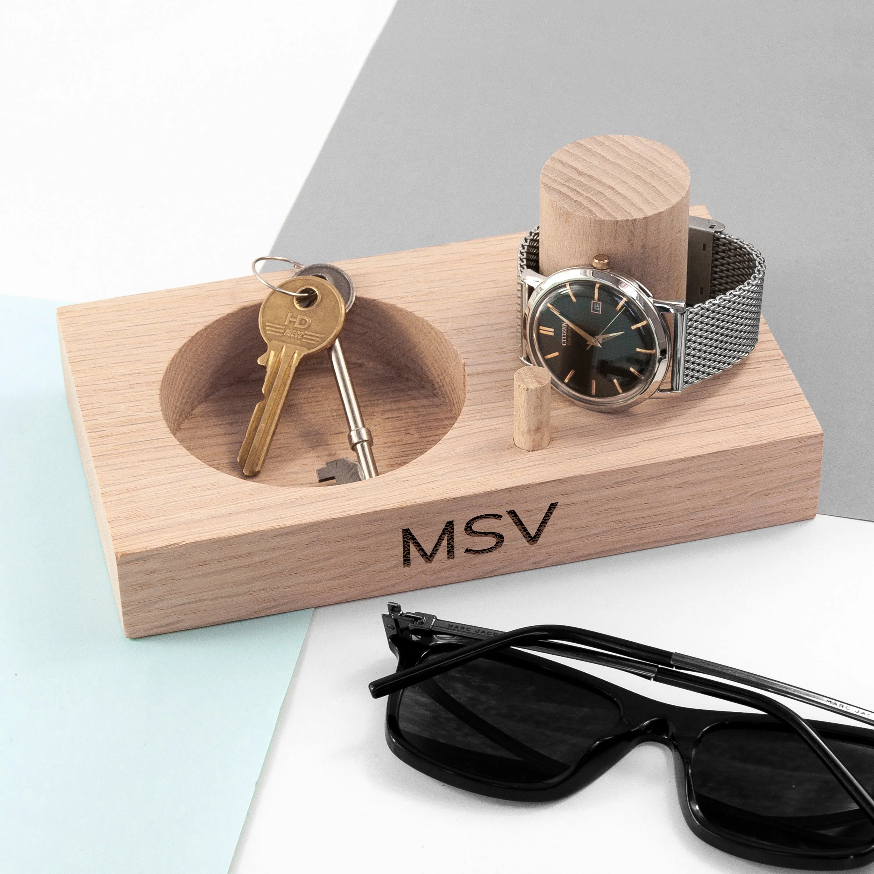 Engraved Oak Wood Watch Stand