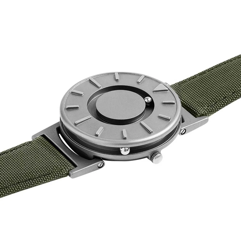 Eone Bradley Classic Mens Titanium Case Green Canvas Strap Silver Watch - BR-C-GREEN