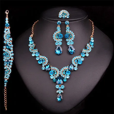 Fashion Crystal Wedding Jewelry Sets For Bride Party Costume Accessories Bridal Decorations Necklace Earring Jewellery for Women