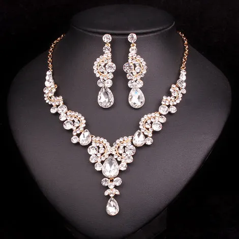 Fashion Crystal Wedding Jewelry Sets For Bride Party Costume Accessories Bridal Decorations Necklace Earring Jewellery for Women