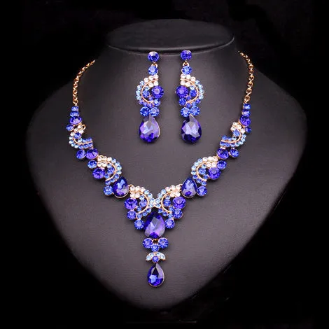 Fashion Crystal Wedding Jewelry Sets For Bride Party Costume Accessories Bridal Decorations Necklace Earring Jewellery for Women