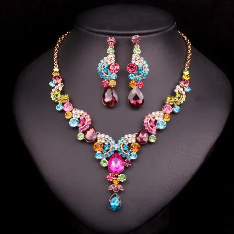 Fashion Crystal Wedding Jewelry Sets For Bride Party Costume Accessories Bridal Decorations Necklace Earring Jewellery for Women