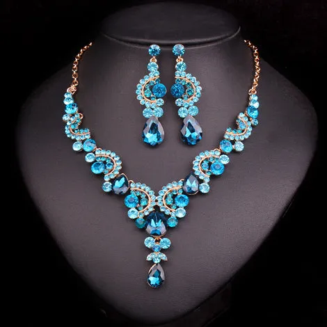 Fashion Crystal Wedding Jewelry Sets For Bride Party Costume Accessories Bridal Decorations Necklace Earring Jewellery for Women