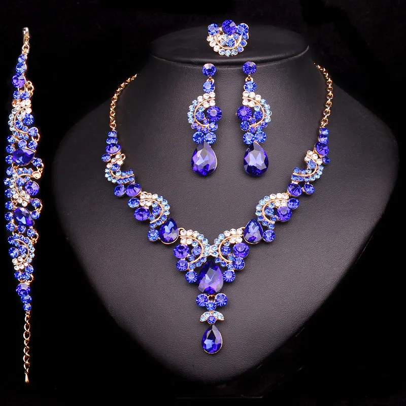 Fashion Crystal Wedding Jewelry Sets For Bride Party Costume Accessories Bridal Decorations Necklace Earring Jewellery for Women