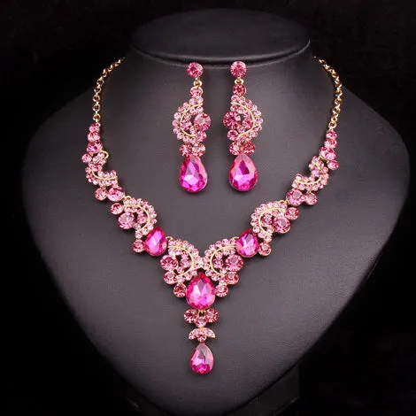 Fashion Crystal Wedding Jewelry Sets For Bride Party Costume Accessories Bridal Decorations Necklace Earring Jewellery for Women