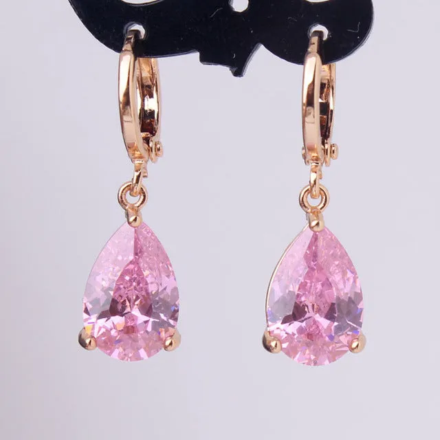 Fashion Gold-color White Crystals Zircon CZ Drop Dangle Earrings for Women Fashion Luxury Long Dangle Earrings Jewelry E010