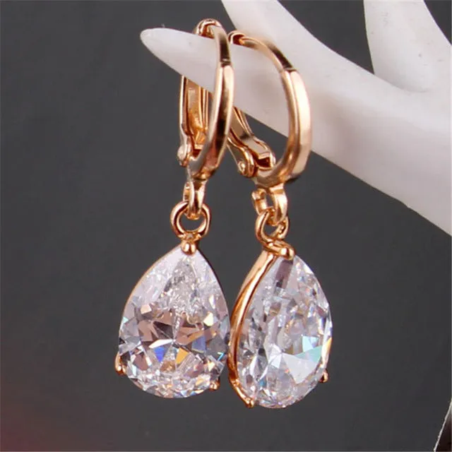 Fashion Gold-color White Crystals Zircon CZ Drop Dangle Earrings for Women Fashion Luxury Long Dangle Earrings Jewelry E010