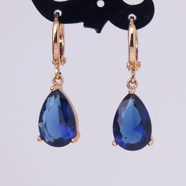 Fashion Gold-color White Crystals Zircon CZ Drop Dangle Earrings for Women Fashion Luxury Long Dangle Earrings Jewelry E010
