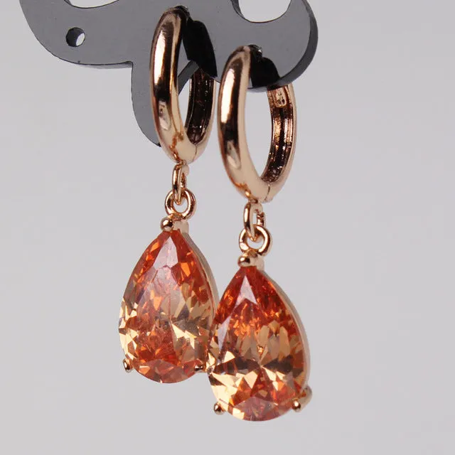 Fashion Gold-color White Crystals Zircon CZ Drop Dangle Earrings for Women Fashion Luxury Long Dangle Earrings Jewelry E010