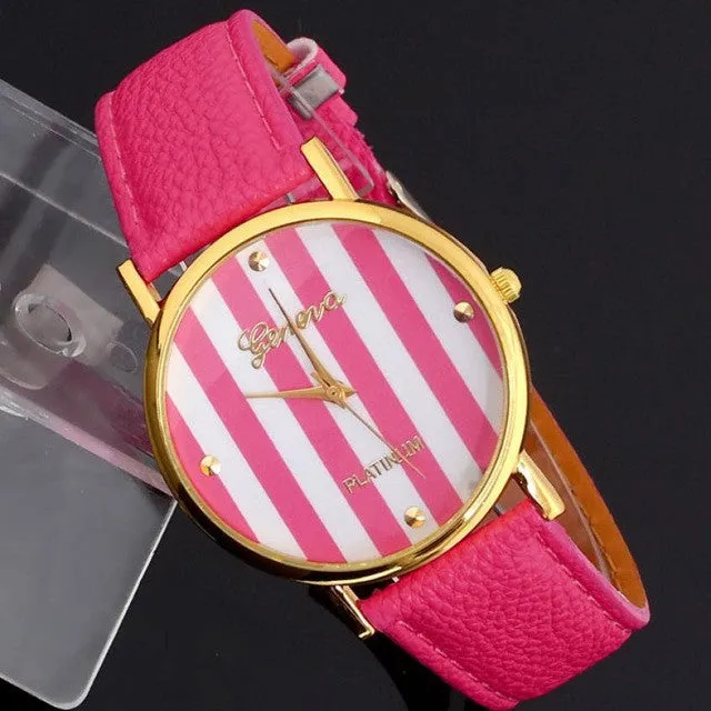 Fashion Striped Analog PU Leather Quartz watches