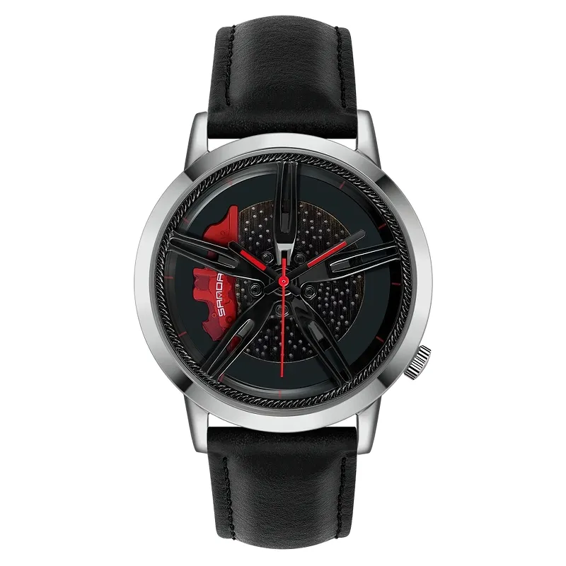 Fashion Watch Of Car Wheel Rotating Dial For Men / Waterproof Clock With PU Leather Strap