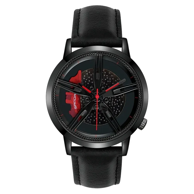 Fashion Watch Of Car Wheel Rotating Dial For Men / Waterproof Clock With PU Leather Strap