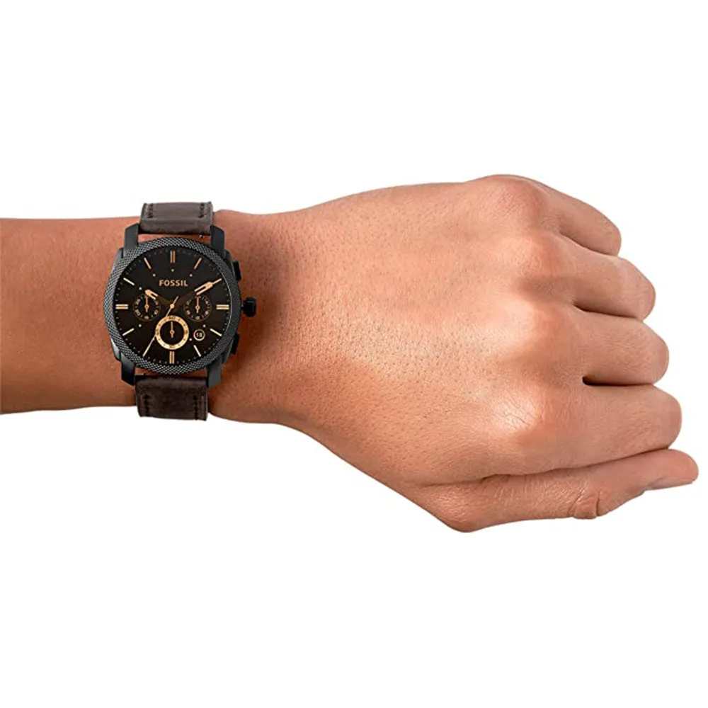 Fossil Men's Black Dial Dark Brown Leather Band Chronograph Quartz Watch - FS4656IE
