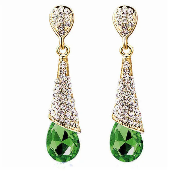 Free Shipping Austrian Long Blue Crystal Earrings Colorful Fancy Water Drop Earrings Elegant Earrings Jewelry for Women