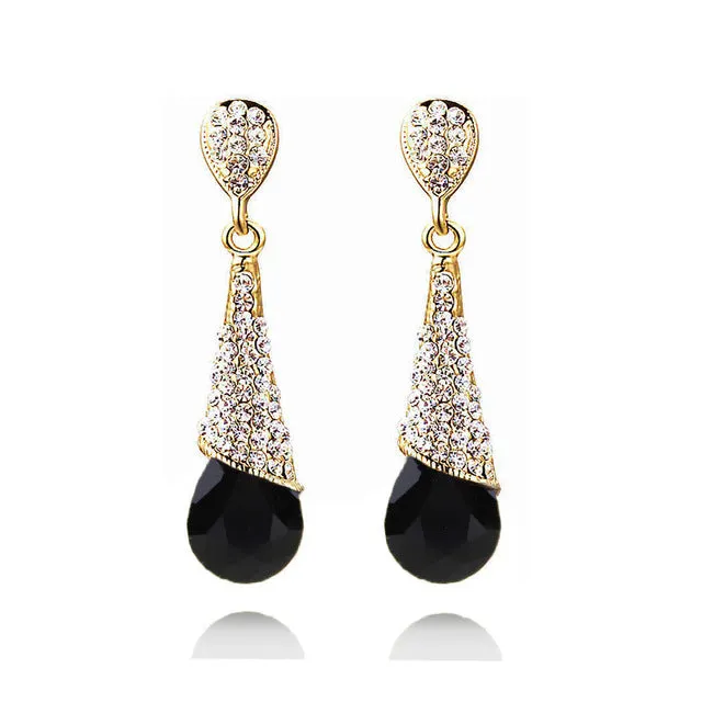 Free Shipping Austrian Long Blue Crystal Earrings Colorful Fancy Water Drop Earrings Elegant Earrings Jewelry for Women