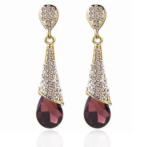 Free Shipping Austrian Long Blue Crystal Earrings Colorful Fancy Water Drop Earrings Elegant Earrings Jewelry for Women