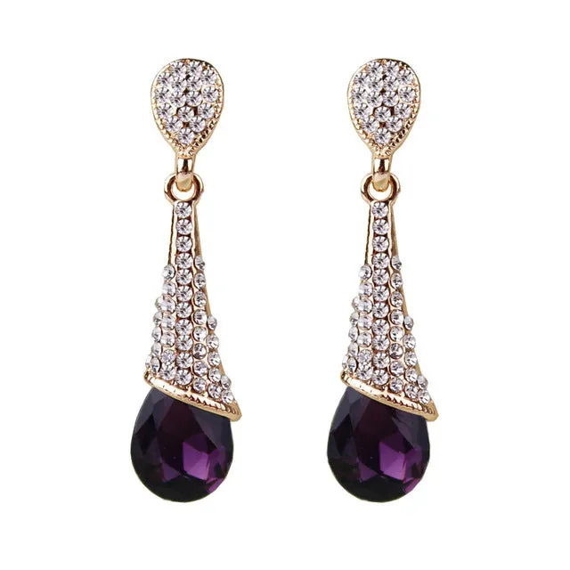 Free Shipping Austrian Long Blue Crystal Earrings Colorful Fancy Water Drop Earrings Elegant Earrings Jewelry for Women