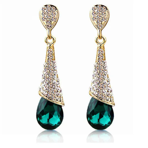 Free Shipping Austrian Long Blue Crystal Earrings Colorful Fancy Water Drop Earrings Elegant Earrings Jewelry for Women