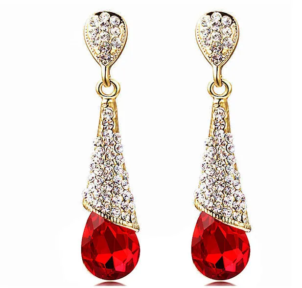 Free Shipping Austrian Long Blue Crystal Earrings Colorful Fancy Water Drop Earrings Elegant Earrings Jewelry for Women