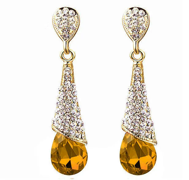 Free Shipping Austrian Long Blue Crystal Earrings Colorful Fancy Water Drop Earrings Elegant Earrings Jewelry for Women