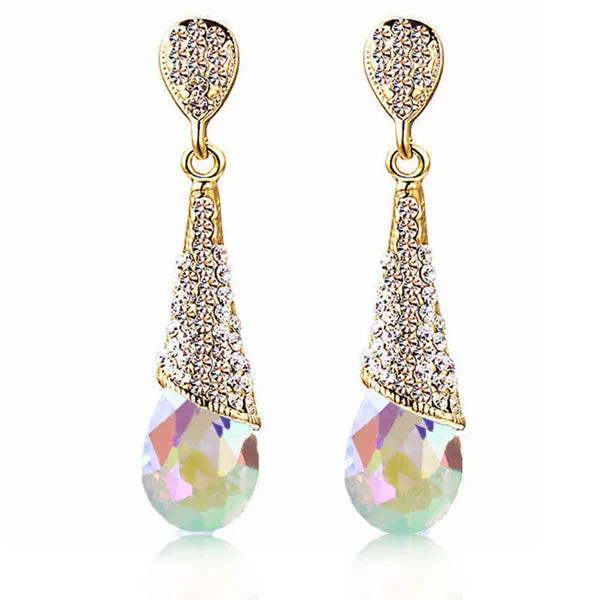Free Shipping Austrian Long Blue Crystal Earrings Colorful Fancy Water Drop Earrings Elegant Earrings Jewelry for Women
