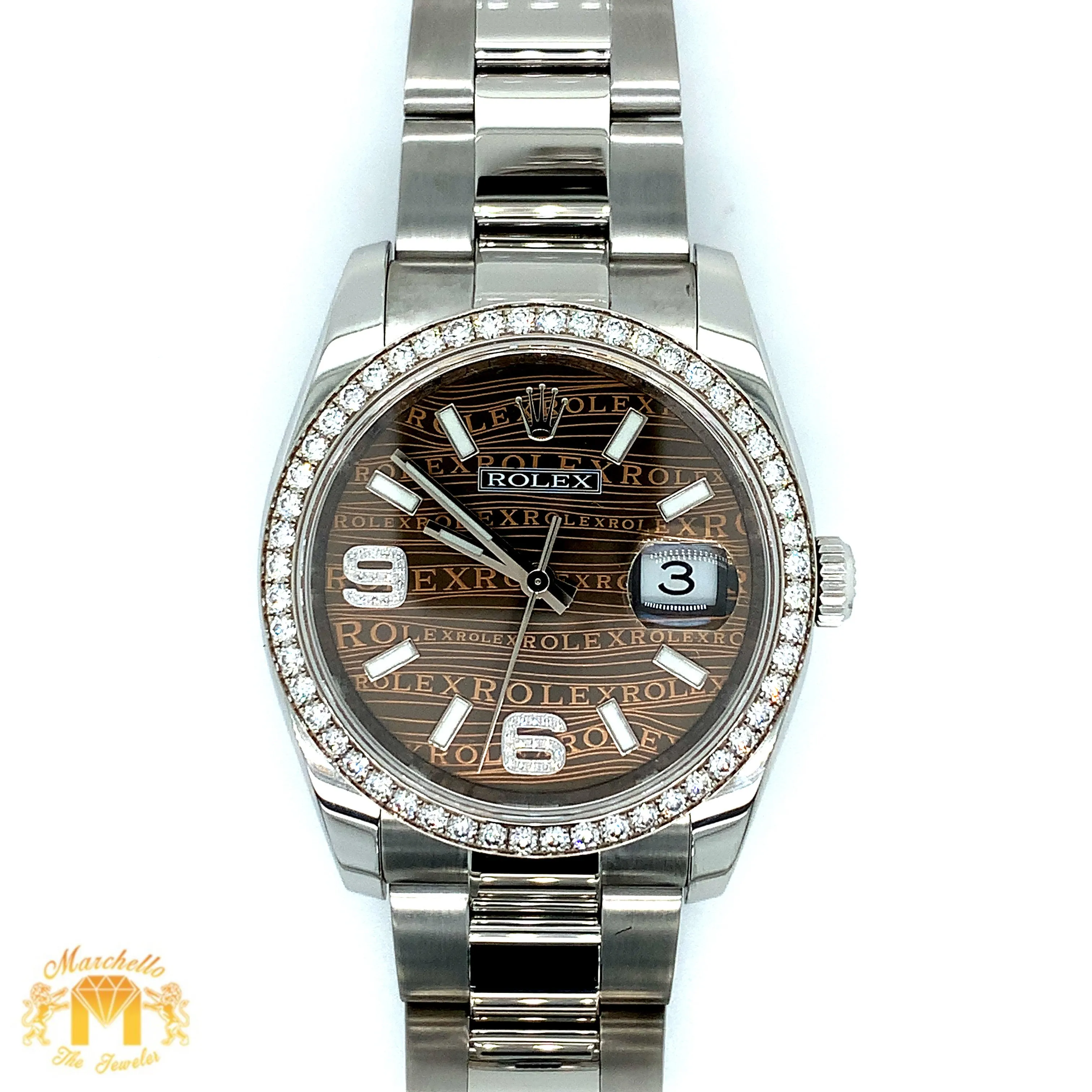 Full factory 36mm Diamond Rolex Watch with Stainless Steel Oyster Band