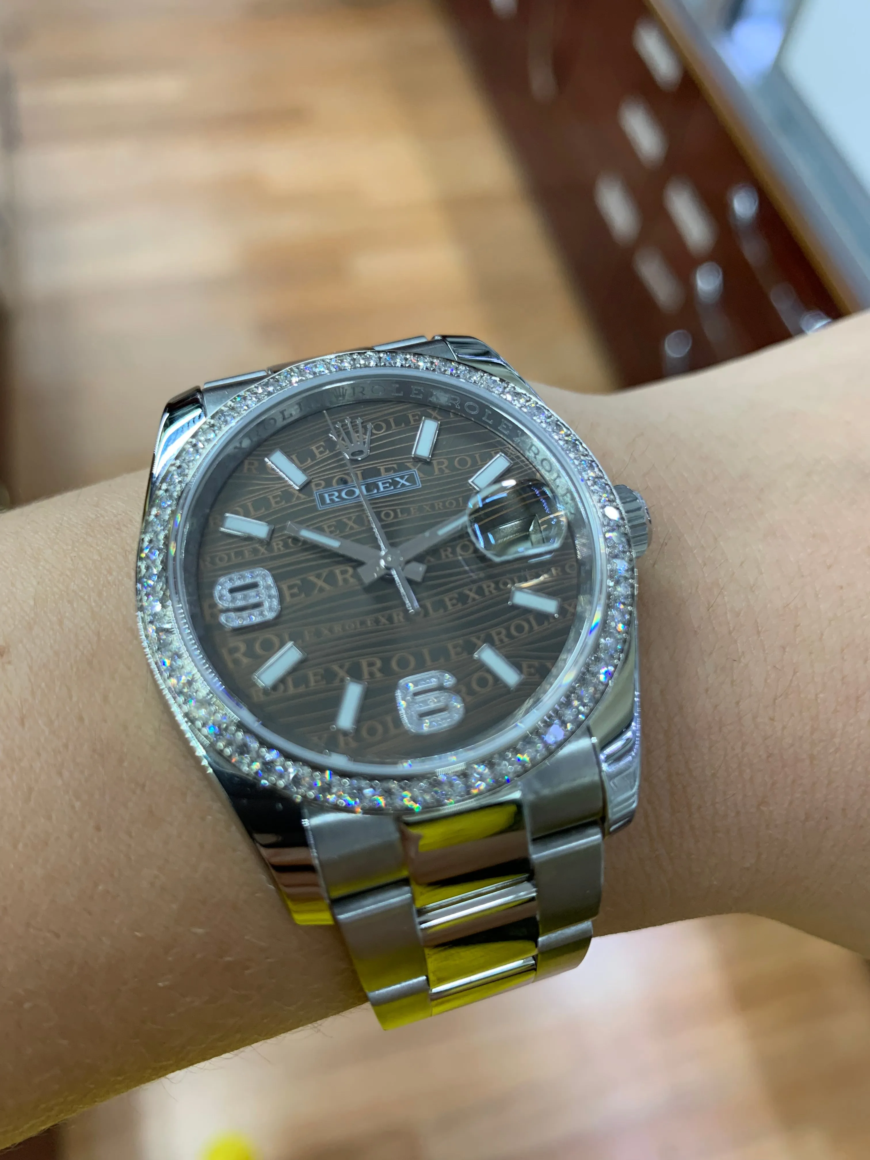Full factory 36mm Diamond Rolex Watch with Stainless Steel Oyster Band