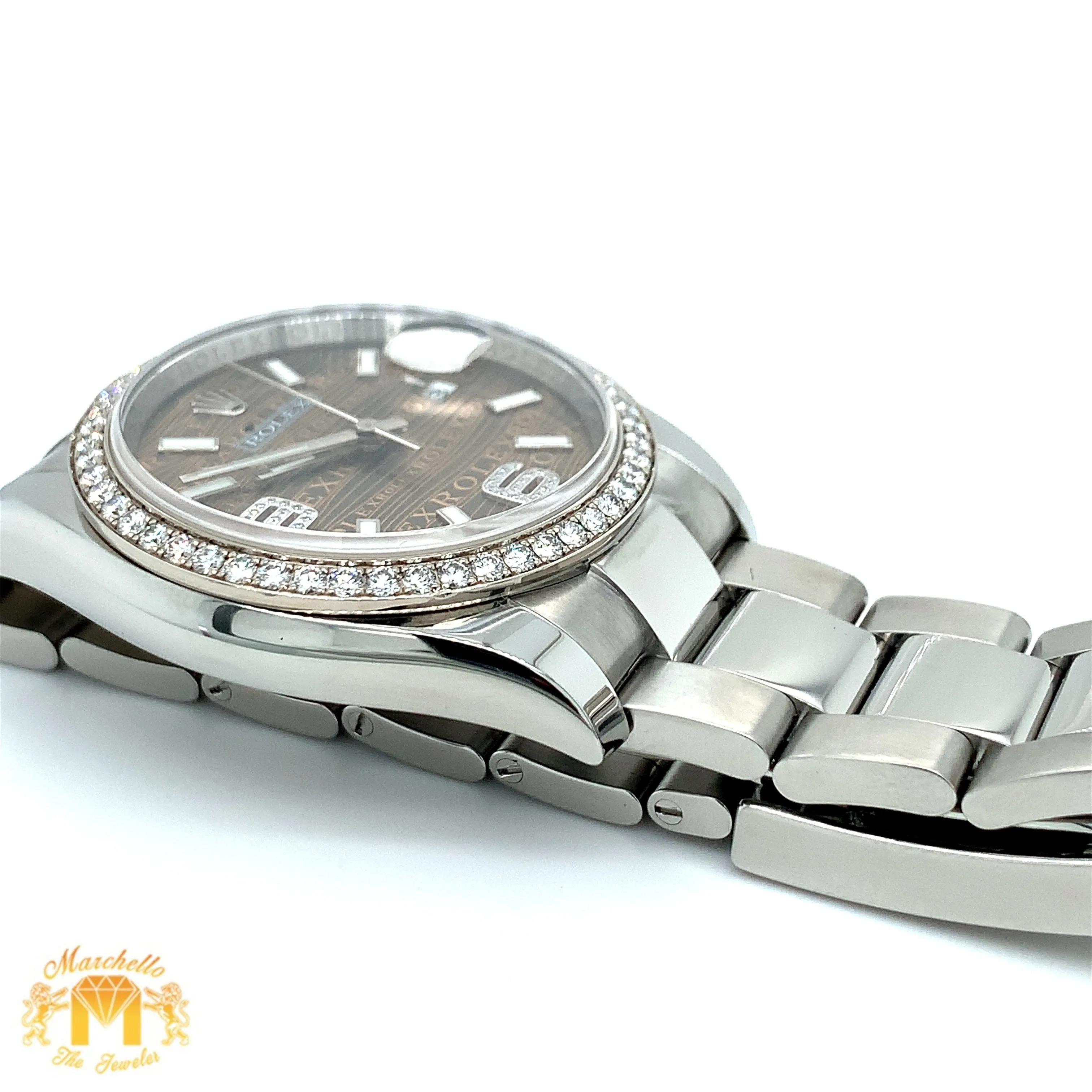 Full factory 36mm Diamond Rolex Watch with Stainless Steel Oyster Band