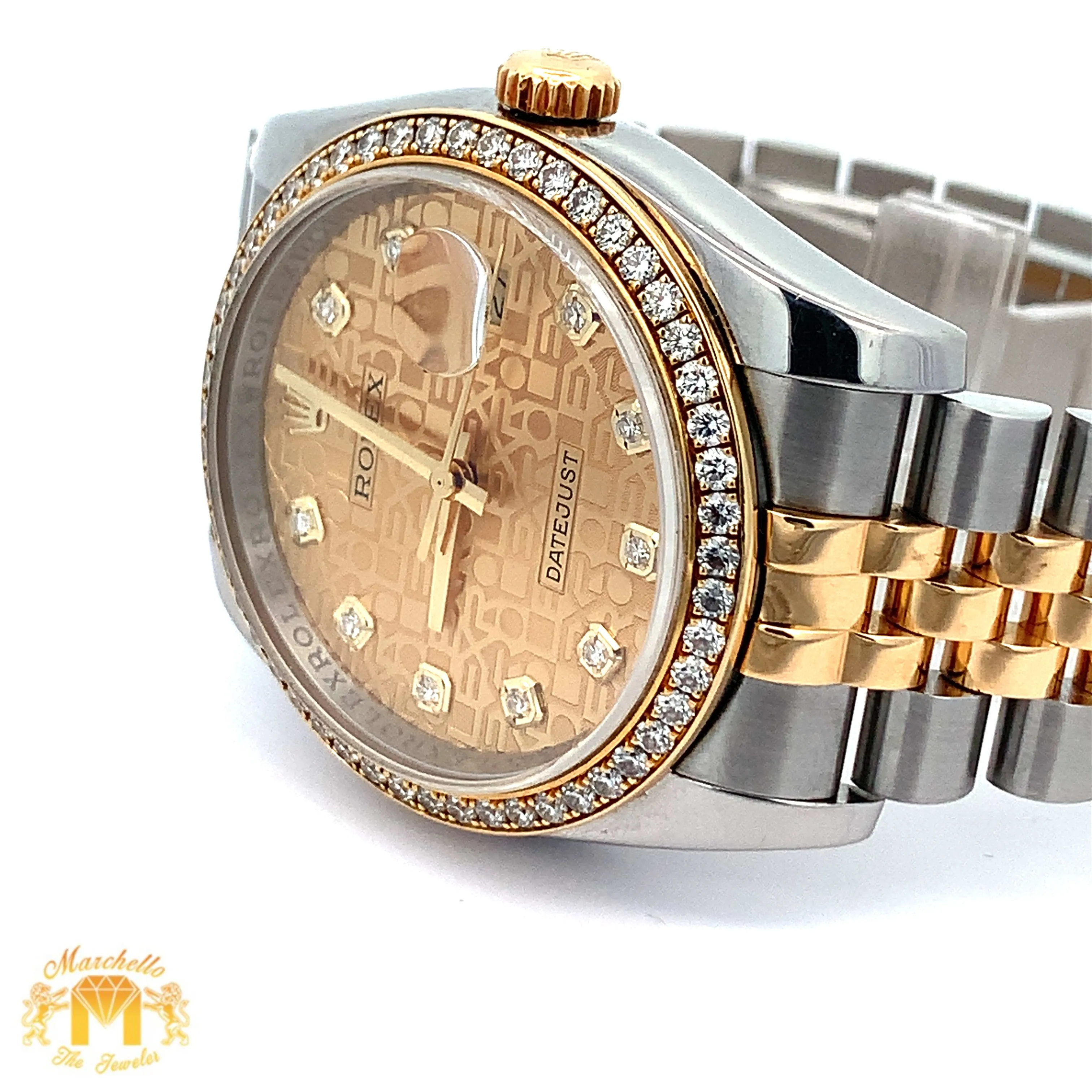 Full Factory 36mm Rolex Diamond Watch with Two-tone Jubilee Bracelet (champagne dial)