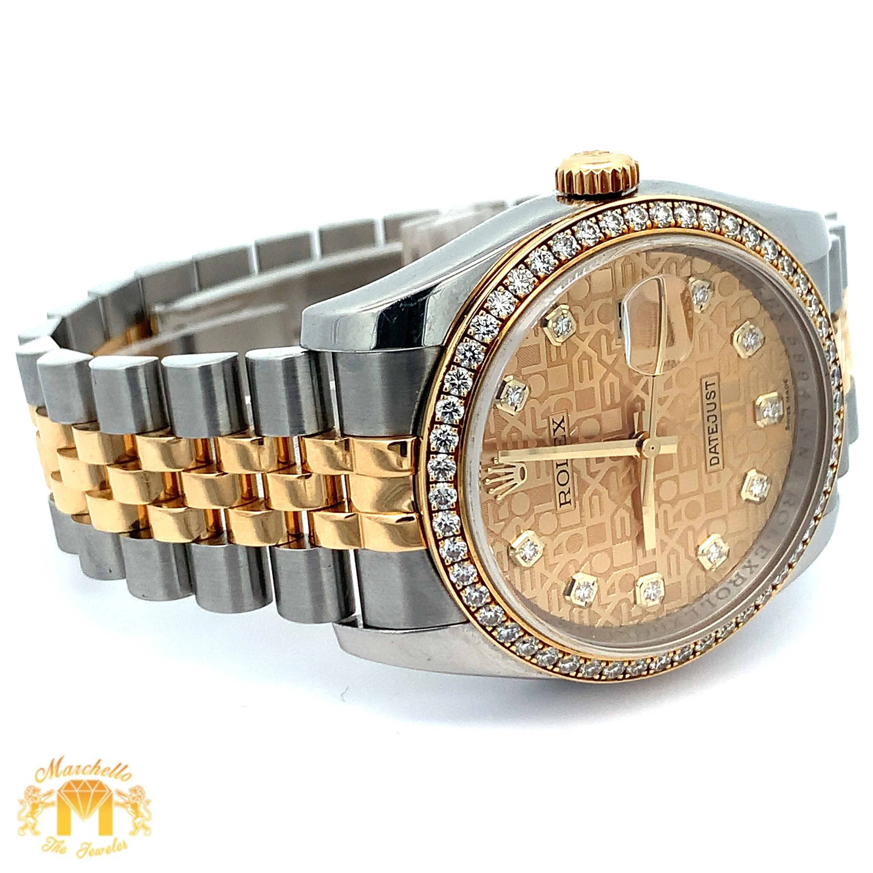 Full Factory 36mm Rolex Diamond Watch with Two-tone Jubilee Bracelet (champagne dial)
