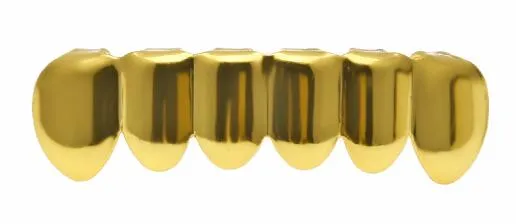 Gold Finish Grills Set Eight 8 Top Teeth & Six 6 Bottom Tooth Plain Hip Hop Grills New High Quality Christmas Halloween Gift
