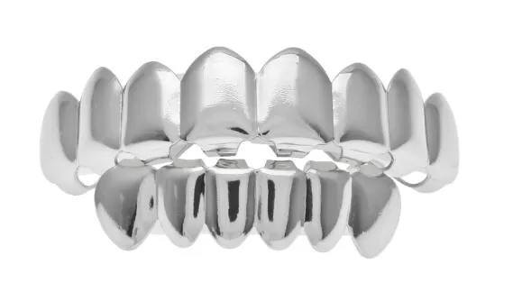 Gold Finish Grills Set Eight 8 Top Teeth & Six 6 Bottom Tooth Plain Hip Hop Grills New High Quality Christmas Halloween Gift