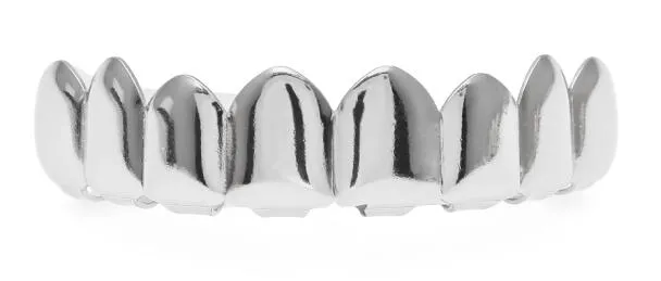 Gold Finish Grills Set Eight 8 Top Teeth & Six 6 Bottom Tooth Plain Hip Hop Grills New High Quality Christmas Halloween Gift
