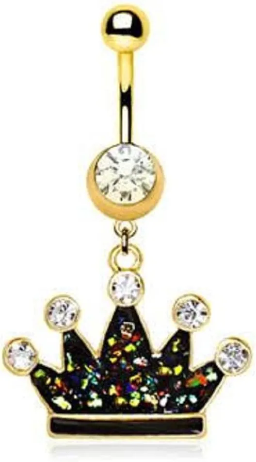 Gold Plated Glitter Epoxy Crown Dangle WildKlass Navel Ring