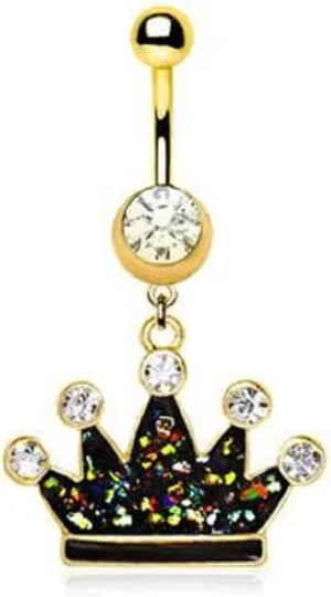 Gold Plated Glitter Epoxy Crown Dangle WildKlass Navel Ring