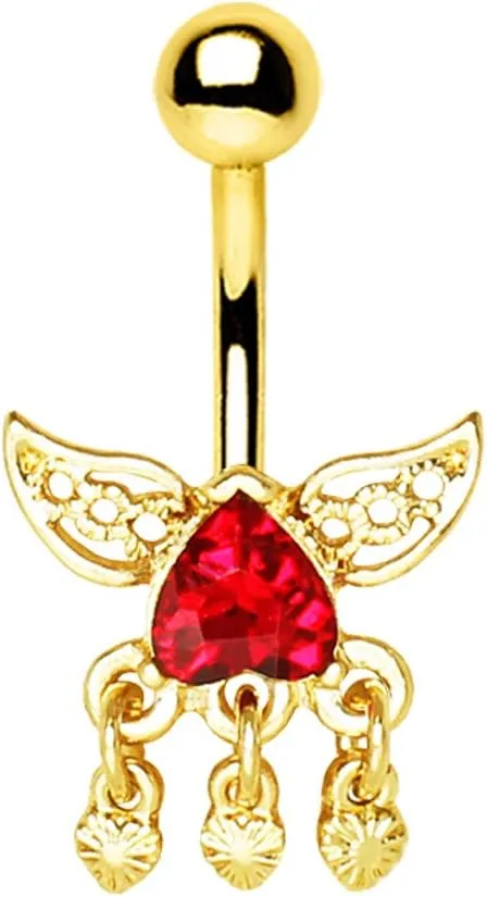 Gold Plated Reverse Winged Heart Navel Ring
