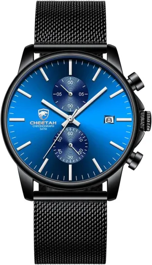 GOLDEN HOUR Mens Watch Fashion Sleek Minimalist Quartz Analog Mesh Stainless Steel Waterproof Chronograph Watches for Men with Auto Date