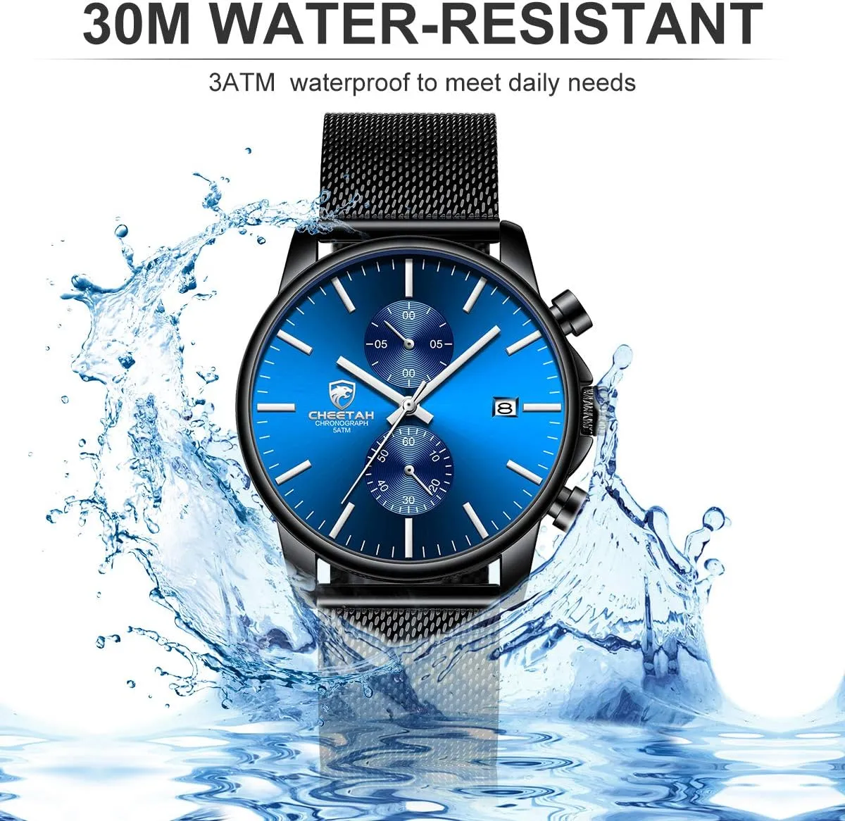 GOLDEN HOUR Mens Watch Fashion Sleek Minimalist Quartz Analog Mesh Stainless Steel Waterproof Chronograph Watches for Men with Auto Date