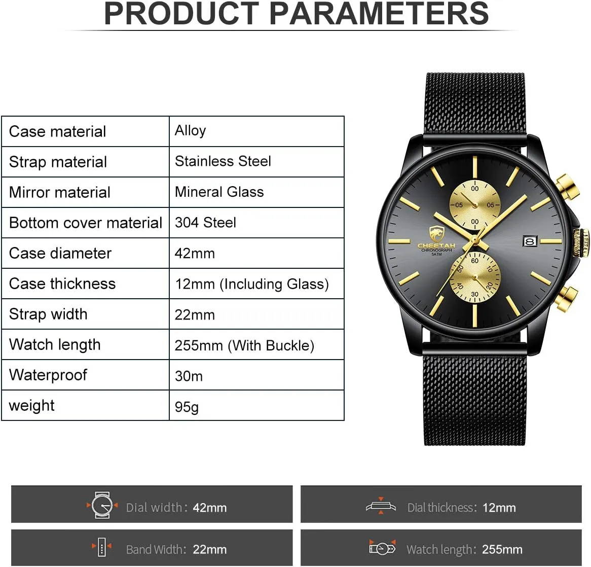 GOLDEN HOUR Mens Watch Fashion Sleek Minimalist Quartz Analog Mesh Stainless Steel Waterproof Chronograph Watches for Men with Auto Date