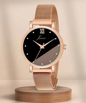 Golden Mesh Chain Analog Wrist Watch For Women - JW8567