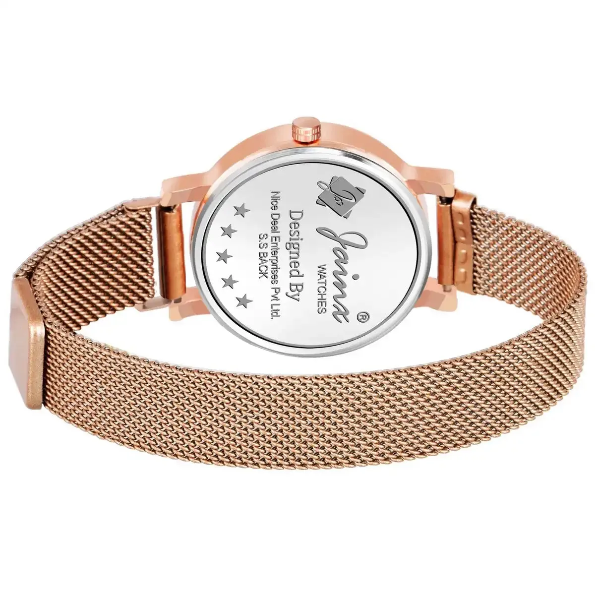 Golden Mesh Chain Analog Wrist Watch For Women - JW8567
