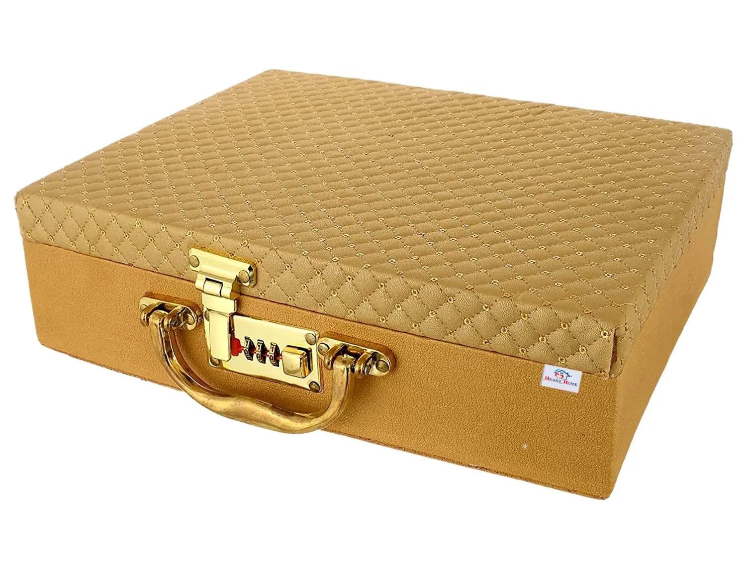 Heart Home 5 Rod Wooden Bangle Box|Pearl Studded Design Removable Rod Bridal Organizer With Mirror & Number Lock System (Gold)