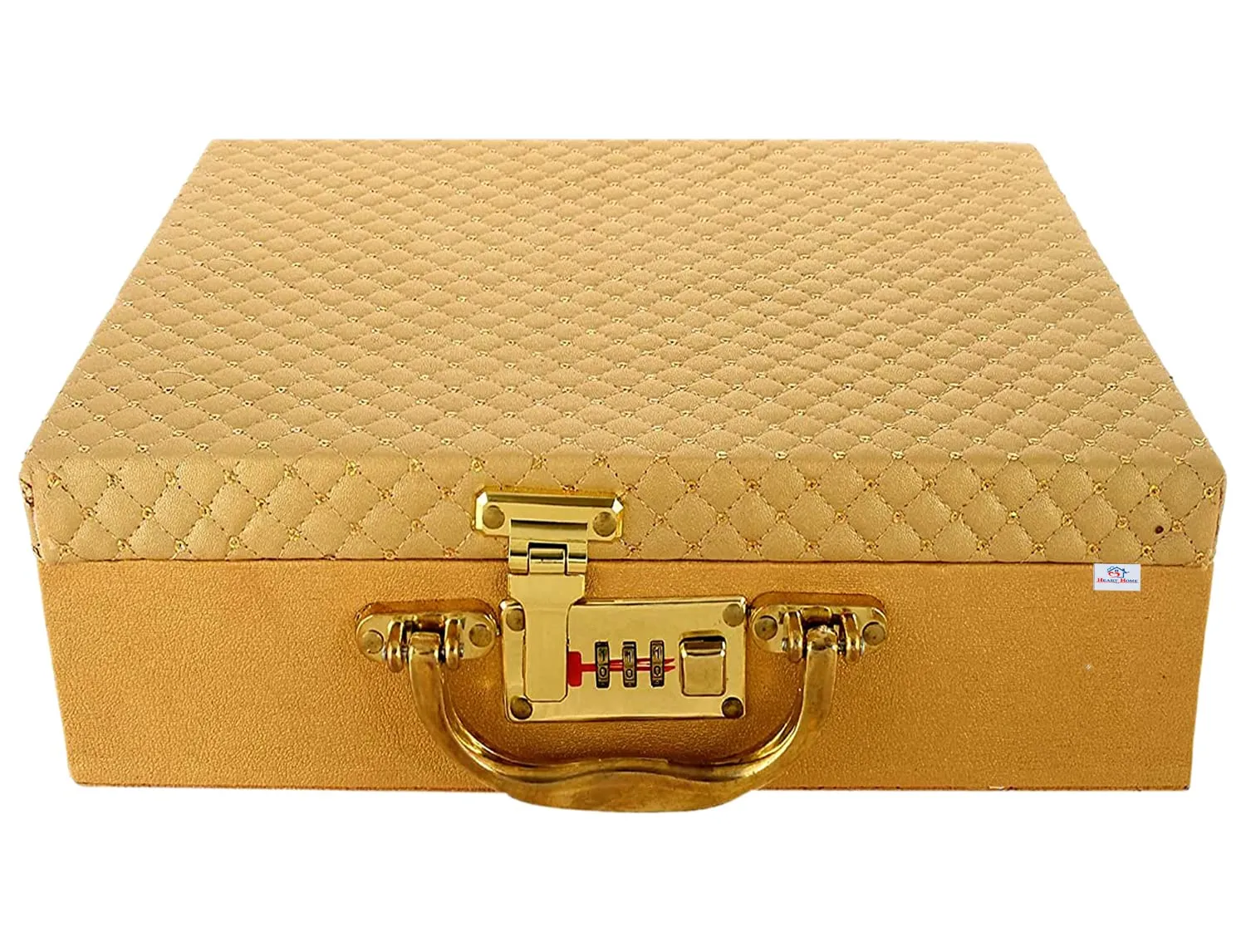 Heart Home 5 Rod Wooden Bangle Box|Pearl Studded Design Removable Rod Bridal Organizer With Mirror & Number Lock System (Gold)