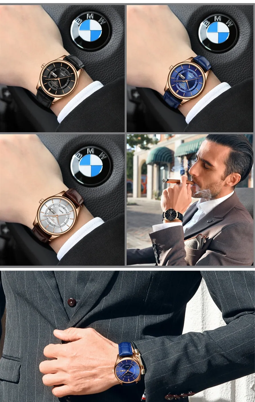 High Quality Perfect Men's Upscale Everyday Watch Men Leather Waterproof 30M Watches Business Fashion Japan Quartz Movement Auto Date Male Clock
